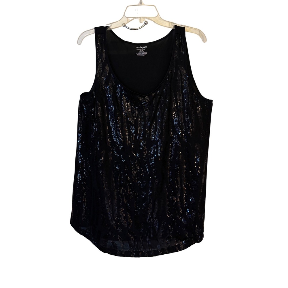 Lane Bryant Womens Tank Top Sequin Black Sleeveless Party Plus Size 14/16‎
